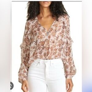 Veronica Beard Silk Sheer Brown Gold  blouse size 12